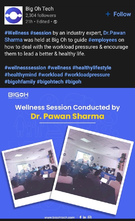 Wellness webinar conducted for BigOhTech by Dr. Pawan Sharma