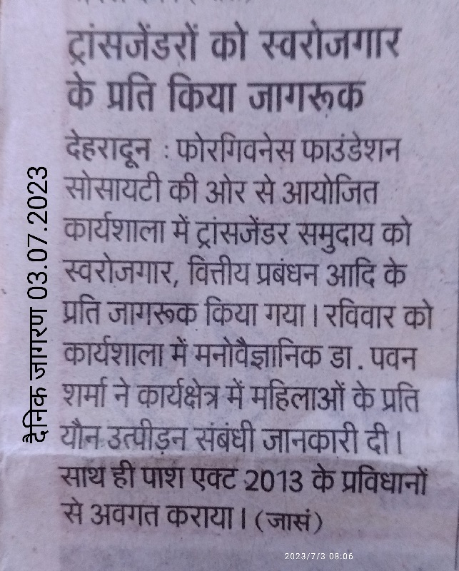 Forgiveness Foundation Society conducted workshop for Transgender Community