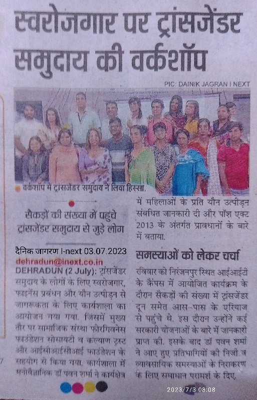 Forgiveness Foundation Society conducted workshop for Transgender Community